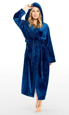 Super Soft Fleece Robe Cozy Lounge Hooded Robe Warm Fleece Hooded Plush BathRobe - Image 1 of 4