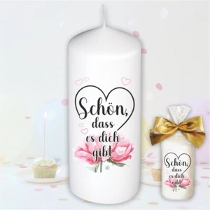 Kerze zum Geburtstag – Schön das es dich gibt – Geburtstagskerze Stumpenkerze - Bild 1 von 8