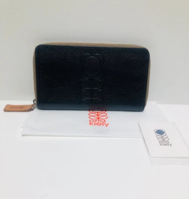 Cartera Orla Kiely Rara Negra Flor Cuero Repujado Cremallera Grande|No Bolso Mochila Foto 1 de 4