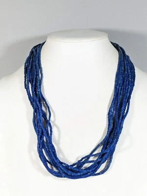 Collar llamativo estilo tribal apilado madera azul tono bronce 24 pulgadas Foto 1 de 4