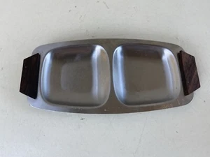 Vintage MCM small divided tray stainless steel wood Japan 7” - Picture 1 of 7
