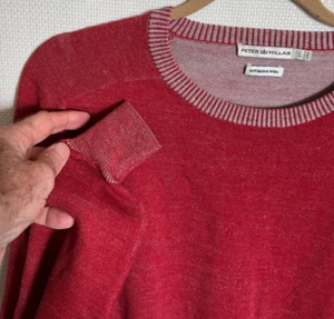 Peter Millar Rojo Lana Merino Cuello Redondo Jersey Suéter, Mangas Raglán, Grande - Imagen 1 de 6