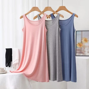 Women Sleeveless Modal Cotton Nightgown Sling Sleep Dress Casual Sleepwear - Picture 1 of 14