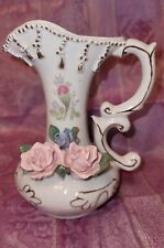 Small Pretty Decrative Flower Bud Vase Roses Gold Trim Hand Painted Vintage