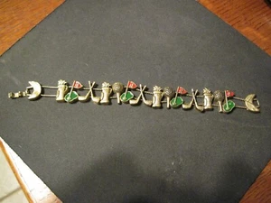 DAMEN VINTAGE GOLF BETTELARMBAND -14 CHARMS-DOUBLE SLIDE 7 1/4" - Bild 1 von 5