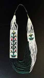 Cream and Green Beaded Corn Necklace with Earrings - Navajo Handmade - Picture 1 of 3