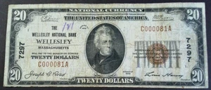 1929 $20 The Wellesley National Bank Wellesley Ma Ser #C000081A Flipper Trinary - Picture 1 of 6
