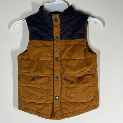 Tommy Bahama Vest Boys Size 5T Brown Navy Blue Corduroy Snap Front with Pockets - Image 1 of 4