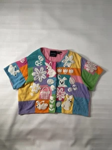 Vintage Michael Simon New York Easter Bunny Eggs Sweater Womens 2XL Cardigan - Picture 1 of 19