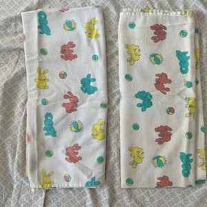 2 VTG Bunnyland Hospital Property Full Size Bed Baby Blanket Pastel Bunny Rabbit - Picture 1 of 8
