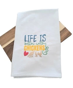 Saco de harina de cocina de granja toalla tema pollo bordado hecho a mano regalo - Imagen 1 de 8