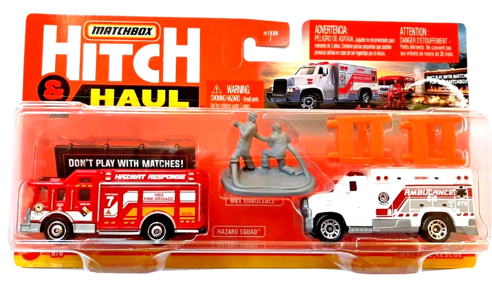 MATCHBOX VEICOLI C/ RIMORCHIO HITCH & HAUL  POMPIERI/AMBULANZA - Immagine 1 di 1