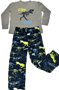 Grey & Navy Boys' 2-Piece Fleece Pajama Set (Cotton-Poly Top & Fleece Bottom) - Picture 1 of 6