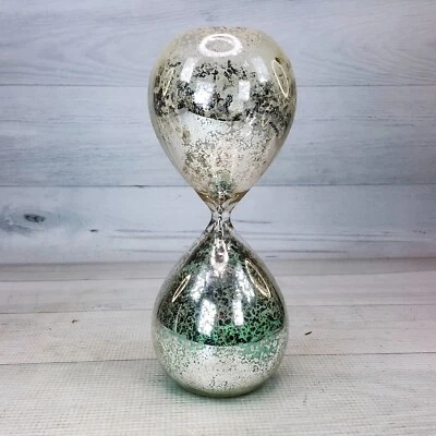 Reloj de arena plateado temporizador de 30 minutos con arena turquesa imitación vidrio mercurio 8" Foto 1 de 4