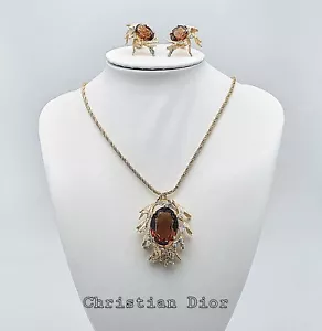 Vintage CHRISTIAN DIOR Schmuck-Set Vergoldet Kette / Anhänger / Ohrclips - Bild 1 von 9