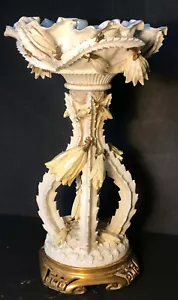Antique 19c Moore Bros England Porcelain Floral Pedestal Bowl Centerpiece 17x9" - Picture 1 of 13