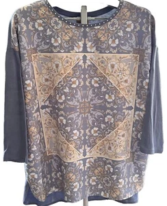 RUBY RD grau Boho 3/4 Ärmel Rundhals Nieten Top Damen Gr. Large - Bild 1 von 9