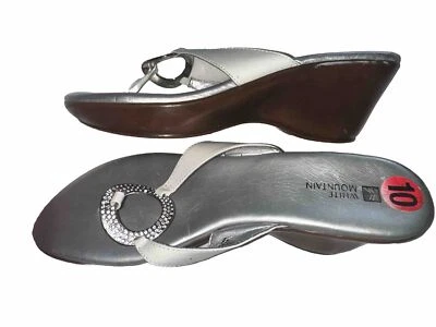 Size 10 GOLDMINE WHITE MOUNTAIN Womens Slide Silver Sandals Bling Summer party - Image 1 of 4