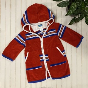 Terry Rich Australia Red Hooded Towel Swim Bath Robe Full Zip Child Kid Size 4 - Picture 1 of 8