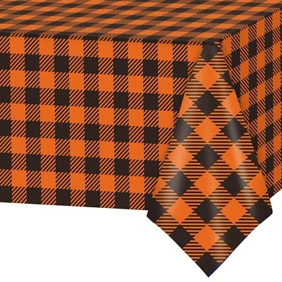 Way to Celebrate Halloween Plaid Orange 60x102in Rectangle PEVA Vinyl Tablecloth - Image 1 of 4