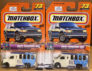 Lot Of 2 Matchbox Chevy Transport Bus Metro Motel Shuttle New In Package 1:64 DC