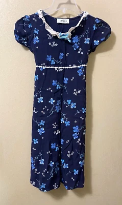 VESTIDO Vintage AMY BYER Niñas Azul Floral Crochet Encaje Cuello Pascua Boda talla 7 Foto 1 de 4