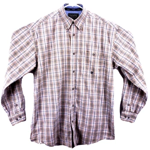 Wrangler Jean Co TwentyX Men's Shirt Size L L/S Button Beige/White/Blue Plaid - Picture 1 of 7