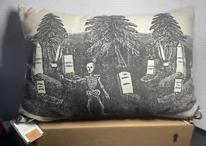 NEW 18"x12" Rest In Peace Skeleton Graveyard Rectangle Pillow John Derian Target - Picture 1 of 6