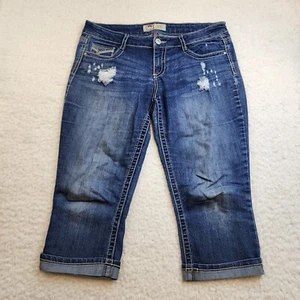 Y2K lei Ashley Low Rise Jean Capri Pants Junior 13 Reg Blue Distressed Denim - Picture 1 of 11