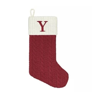 Cable Y Letter Knit Stocking St Nicholas Square 21 in Christmas Xmas Holiday Red - Bild 1 von 3