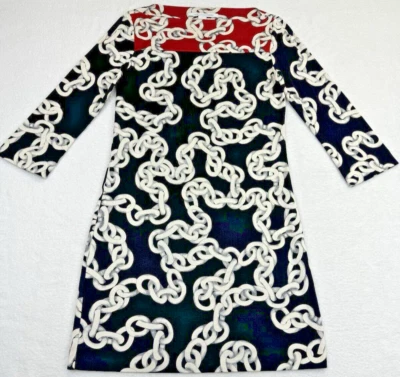 DIANE VON FURSTENBERG Ruri Dress 3/4 Sleeve Mini Chain Link Silk Jersey DVF Sz 4 - Image 1 of 4