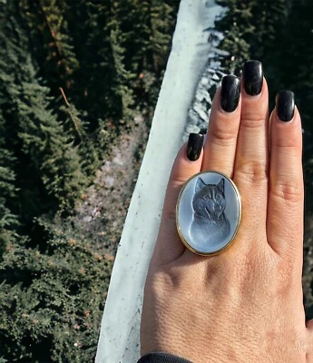 Anello con cameo Agata Blu Vintage - Immagine 1 di 4