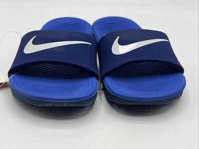 Nike Kawa Slide Preescolar 11c Azul Blanco Swoosh 819352 404 Nuevo con Etiquetas Foto 1 de 4