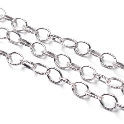 54.6yds/Roll Iron Textured Cross Chains Oval Link Cable 18 Gauge Platinum 8x6mm - Image 1 of 2