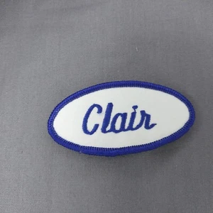 'Clair' 3 1/4" x 1.5" Oval Blue White Sew-on Name Badge Patch - Picture 1 of 2