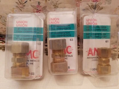  Compression Tube Fitting, Union,2 of  1/2"  and 1 of 3/8" Tube Lot of 3 - Image 1 of 2
