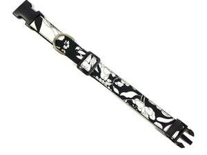 Hundehalsband Flower, 20 - 30 cm/ 2,5 cm, schwarz/weiß-silber, Nylon