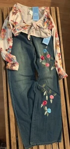 LITTLE MASS Girls NWT OUTFIT Tie Crop Top Size & Jeans Size 12 - Picture 1 of 12