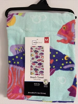 Toalla de playa Mainstays 28X60 azul con peces de colores secado rápido Foto 1 de 3