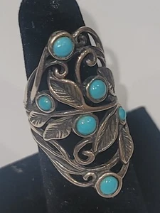 Pz Or Paz Sterling Silver And Turquoise Ring Size 6.75 - Picture 1 of 5