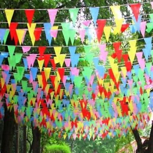 50m Multicolored Triangle Flags Polyester Pennant Flag String  Christmas
