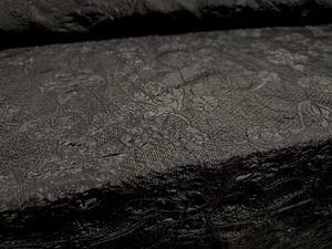 Taffeta Faux Silk Fabric, Per Metre - Floral Embroidery - Black on Black - Picture 1 of 3
