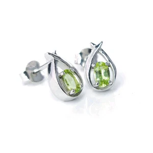 Natural Peridot Oval Earrings Sterling Silver Green Handmade Boxed Gift - Picture 1 of 12