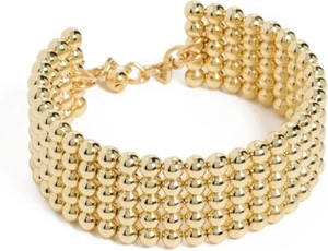 Kenneth Jay Lane, offenes Armband 5-reihig gelötete Goldkugeln - Bild 1 von 3