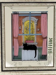Katze 3D Gemälde auf Glas Jean Pierre Weill Vögel "Offener Vogelkäfig" Vitreographie - Bild 1 von 12