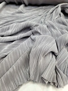 Silver Pleated Stretch Spandex Textured Fabric Sold By The Yard Mini Pleated  - Picture 1 of 5