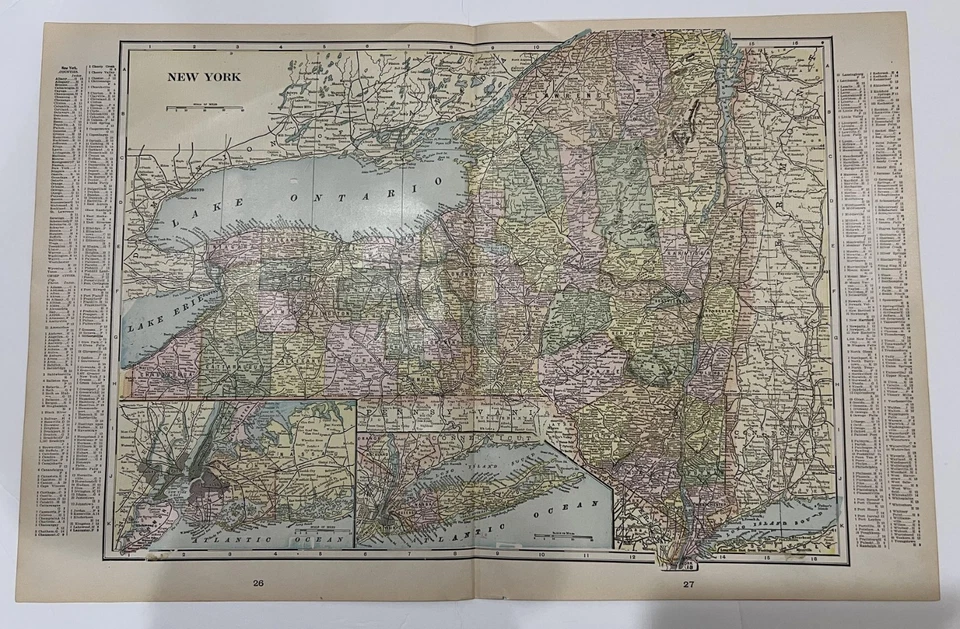 1901 mapas coloridos de 2x estado de Nova York @22" X 14,5 + 1X 2 outros @11" x 14,5" - Imagem 1 de 4