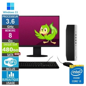 HP 800 G5 SFF i3-8100 3.60GHz 8Go/480Go SSD Wifi W11 + Ecran 20 - Photo 1/1