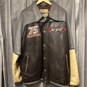 AVIREX ICON LEATHER JACKET VARSITY JACKET Brown/Gray/White Size 2XL Pre-Owned - Picture 1 of 3