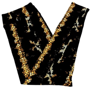 Leggings OS LuLaRoe ~ PATRÓN DE PIEL DE SERPIENTE NEGRO Y DORADO ~ Tallas 2-10; TALLA ÚNICA - Imagen 1 de 3